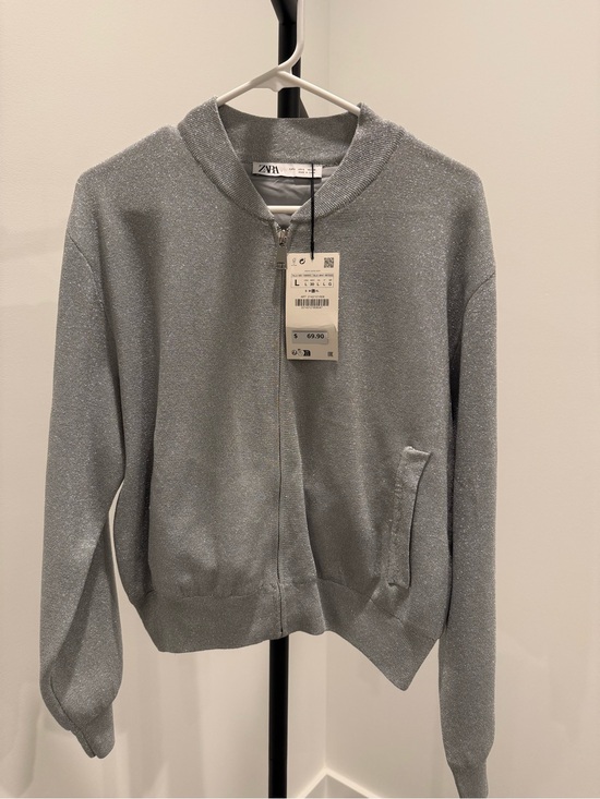 Zara Sweaters - Zara Metallic Silver Zip-Up Bomber